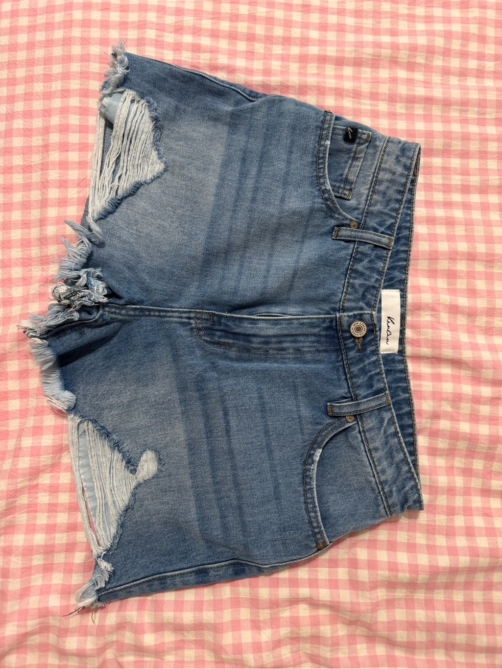 Kancan Light Blue Distressed High-Rise Denim Shorts